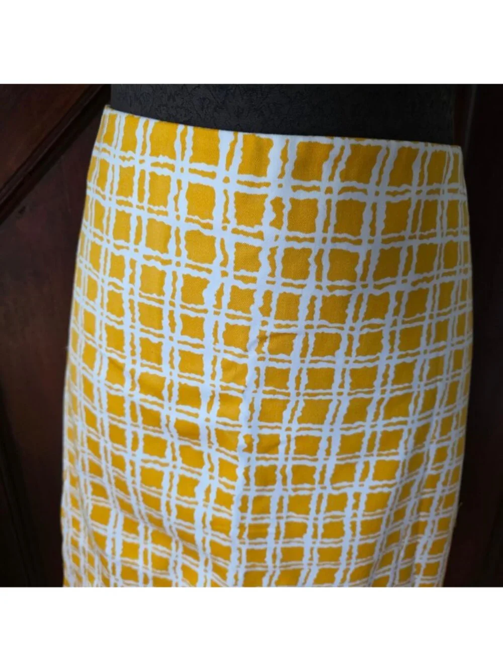 Yellow & White Talbots Womens Pencil Skirt Size 16 Grid Print Cotton Blend Nwt